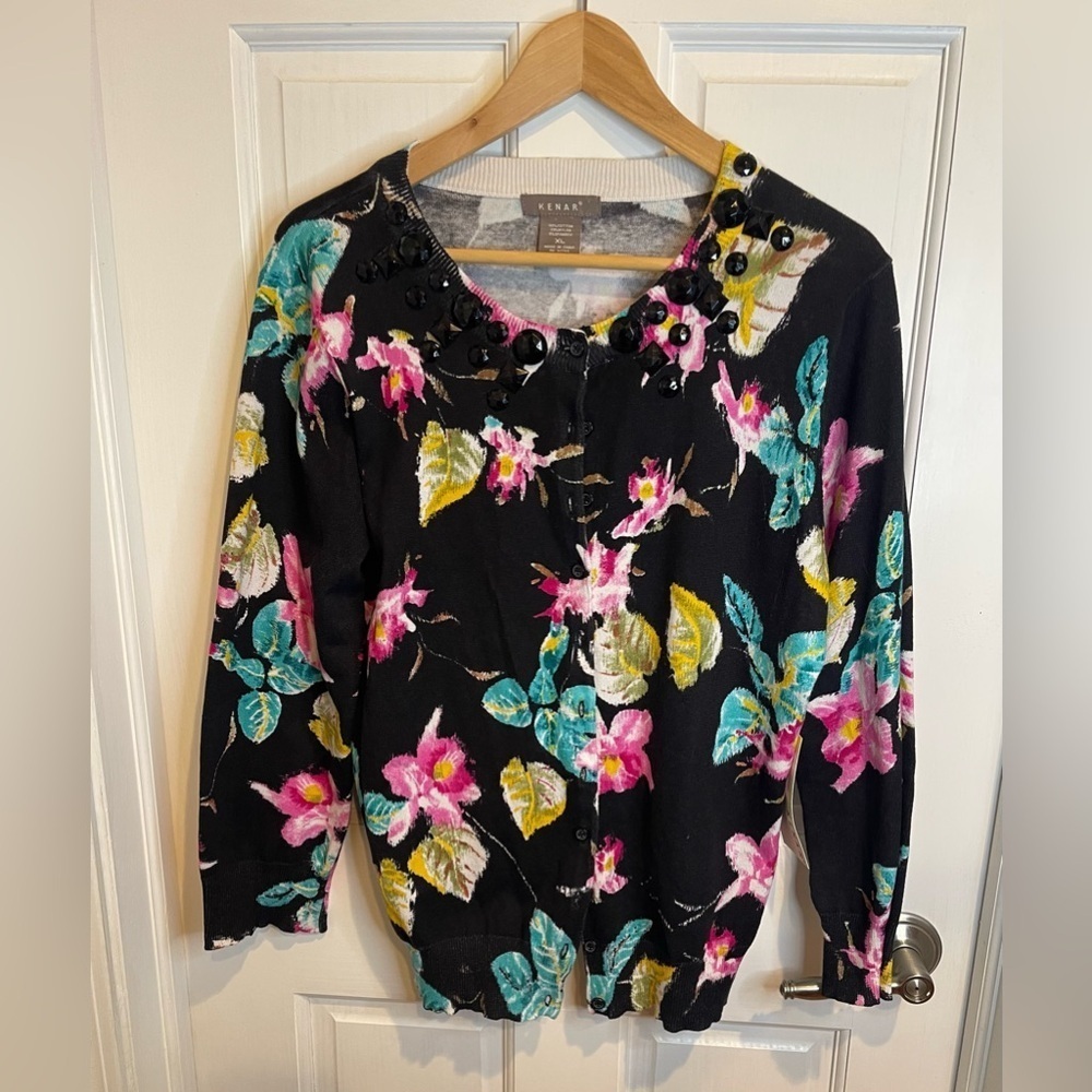 Kenar Floral  Black Cardigan XL NWT